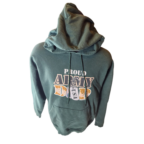 Proud Army Dad USA Mens XL Green Military Sweatshirt Patriotic Kangaroo Pocket - Picture 3 of 9